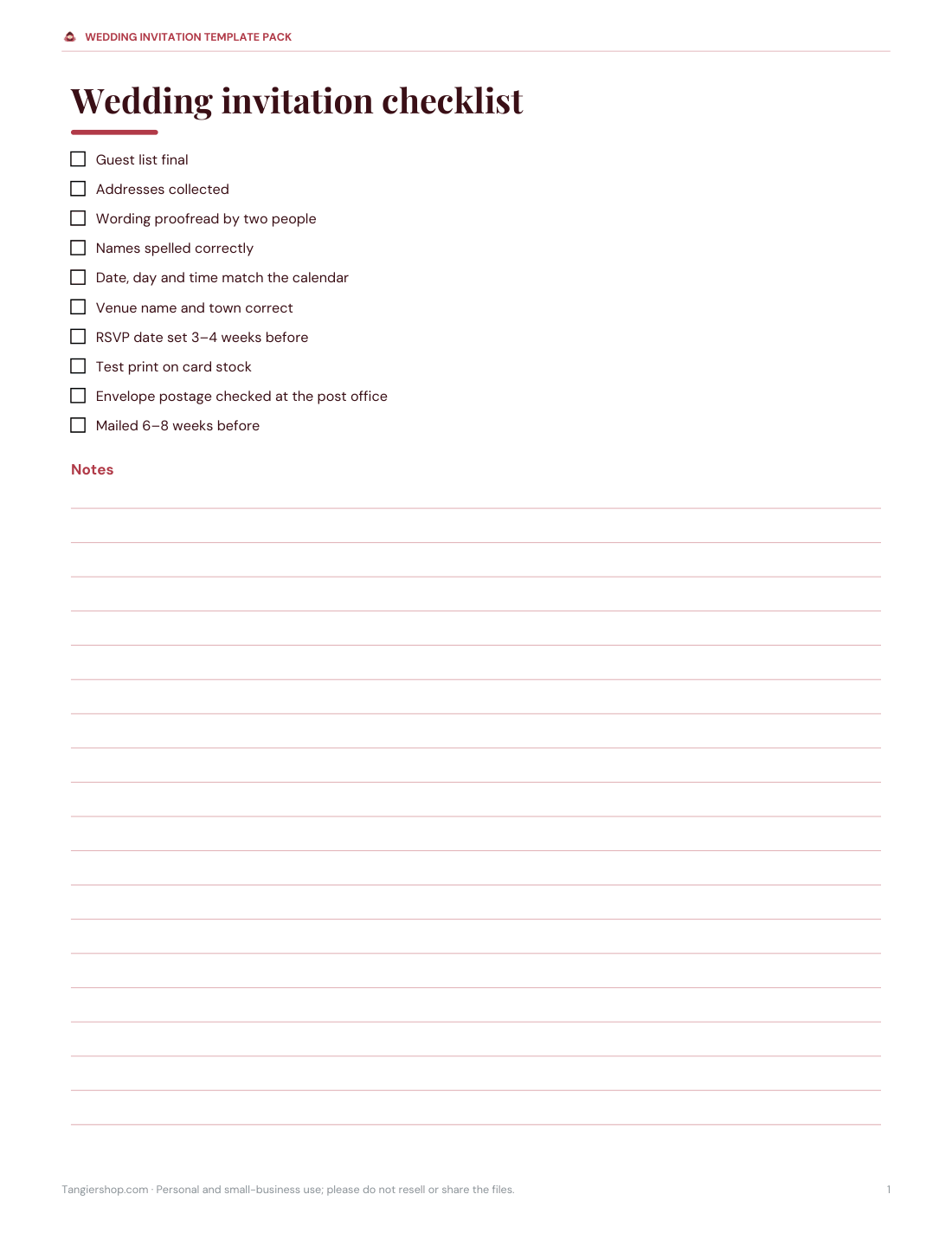 Preview of the first page of Invitation checklist (PDF/DOCX)