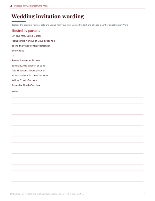 Preview of Editable Wedding Invitation Wording