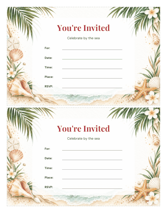 Preview of Printable Beach Wedding Invitations