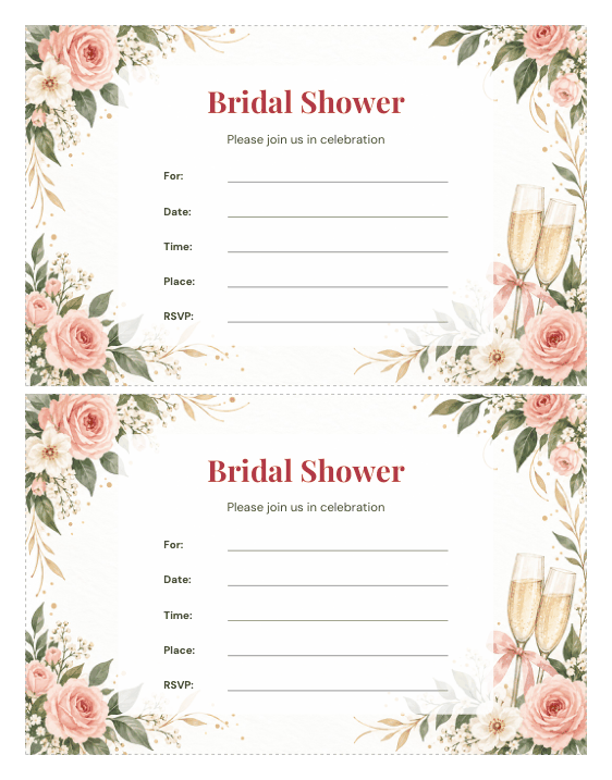 Preview of Printable Bridal Shower Invitations Template