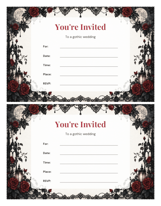 Preview of Printable Gothic Wedding Invitations