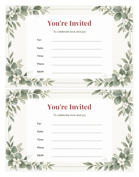 Preview of Printable Sage Green Wedding Invitations