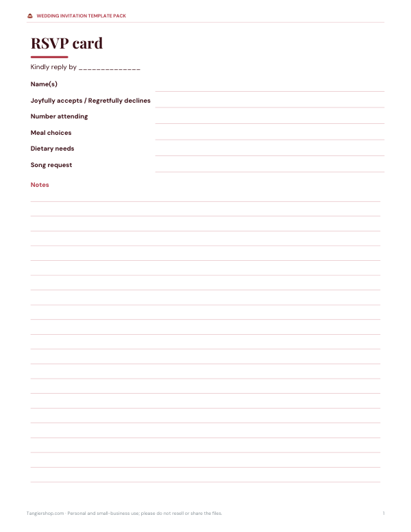 Preview of Printable RSVP and Details Cards