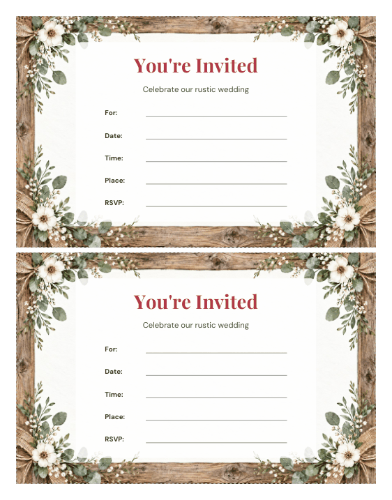 Preview of Rustic Wedding Invitation Template Free Download
