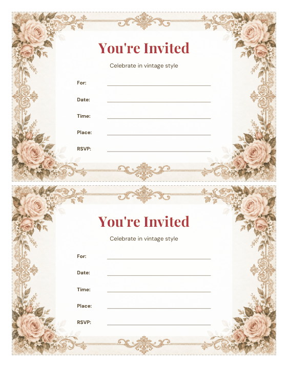 Preview of Vintage Wedding Invitation Card Design Template Free